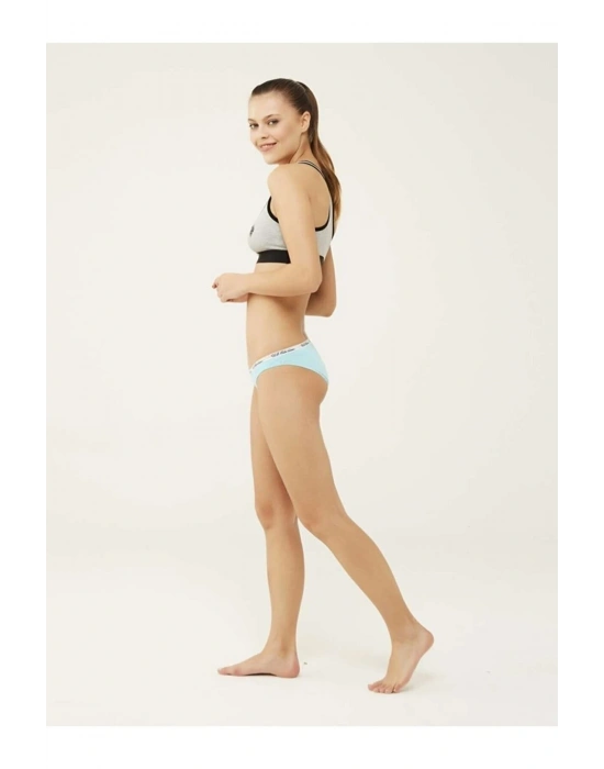 Pamuklu & Likralı, 3lü Kadın Slip Külot Fuşya & Gri & Mavi