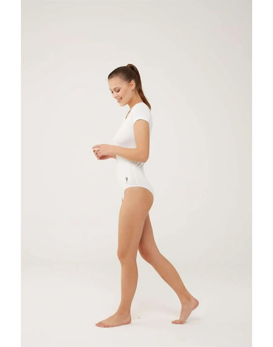 Kadın Beyaz Kısa Kollu Çıtçıtlı Body 66286