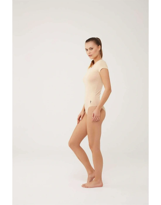 Kadın Ten Kısa Kollu Çıtçıtlı Body 66286