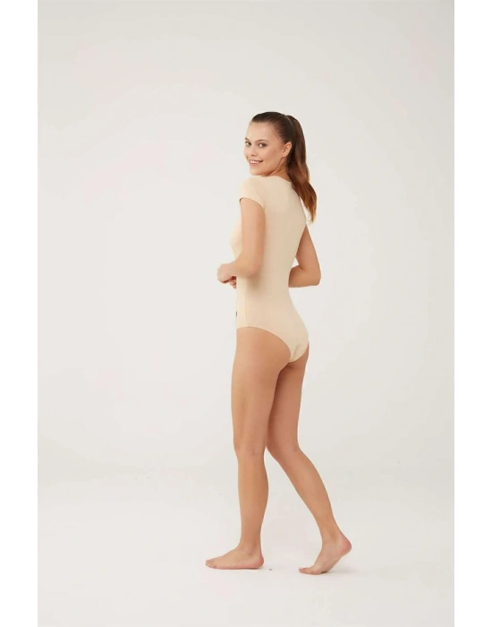 Kadın Ten Kısa Kollu Çıtçıtlı Body 66286