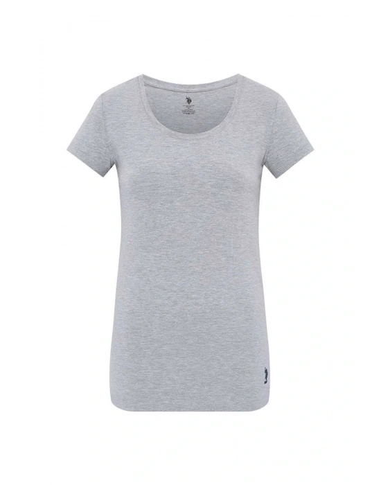 Kadın Modal Pamuklu Basic Derin Yaka Gri Melanj T-shirt