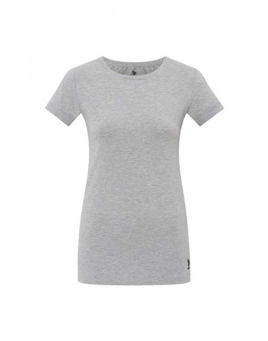 U.S. Polo Assn. Kadın Gri Melanj Kısa Kollu Yuvarlak Yaka T-Shirt