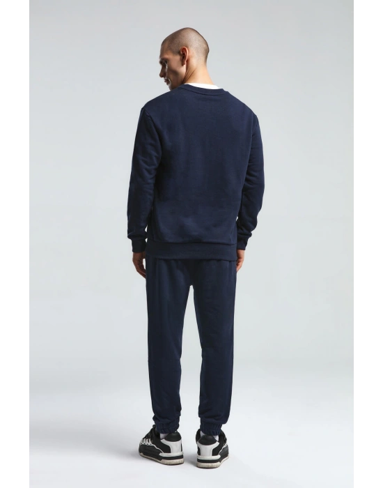 Erkek Bisiklet Yaka Uzun Kol Basıc Sweatshirt Lacivert