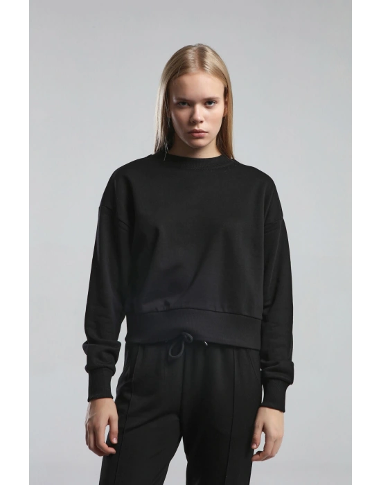 KADIN BASIC BİSİKLET YAKA UZUN KOL SWEATSHIRT Black