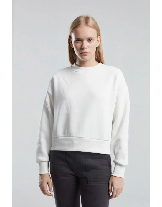 KADIN BASIC BİSİKLET YAKA UZUN KOL SWEATSHIRT Whıte