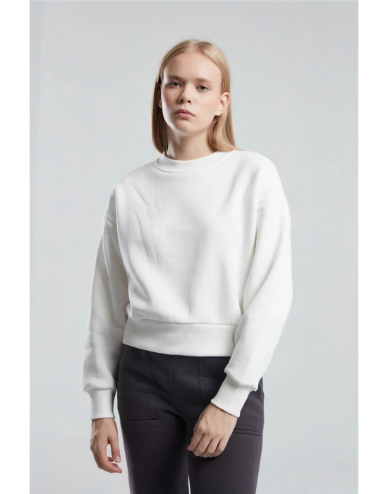 KADIN BASIC BİSİKLET YAKA UZUN KOL SWEATSHIRT Whıte