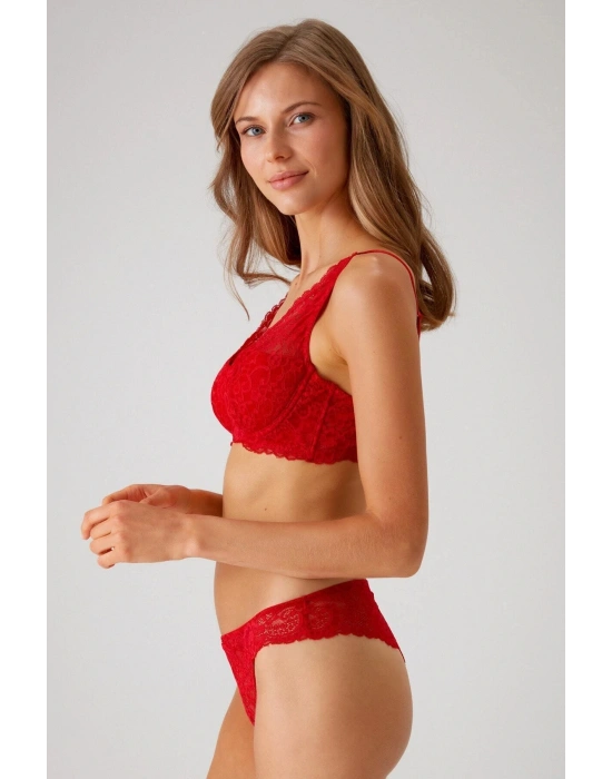 Kırmızı 4801 Pure Joy Balenli Dolgusuz Pedli Dantel Balconette Çeyiz Iç Çamaşır Takımı