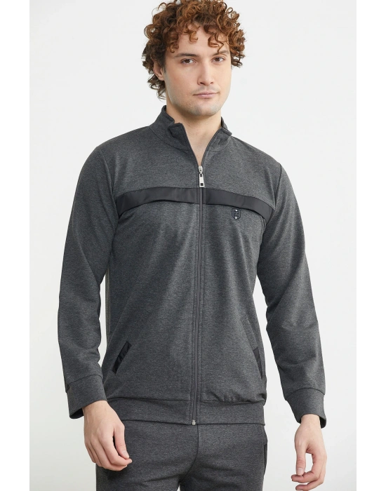 Dik Yaka Fermuarlı Eşofman Takım - Antrasit