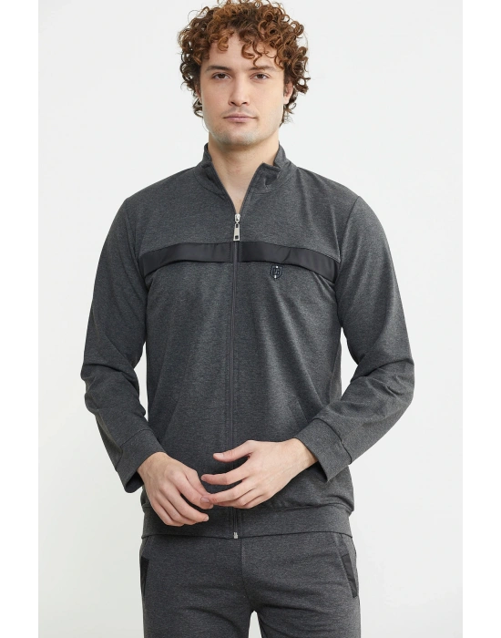 Dik Yaka Fermuarlı Eşofman Takım - Antrasit