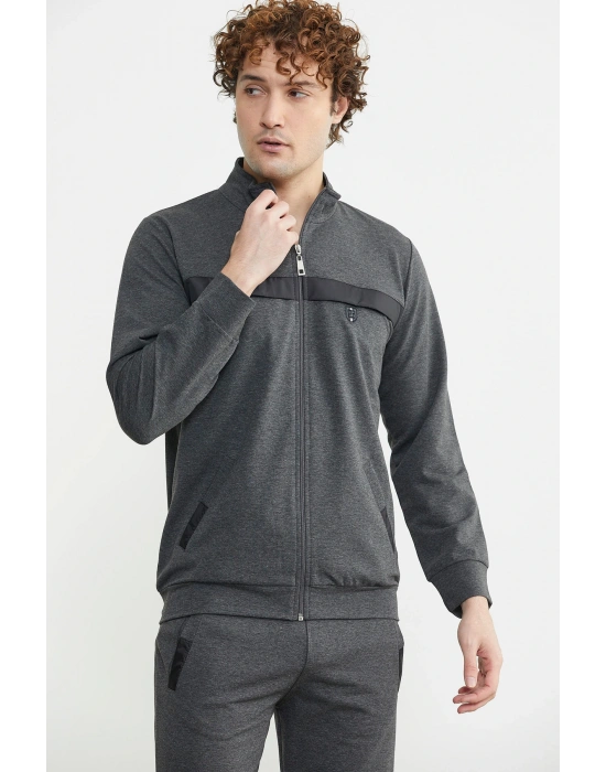 Dik Yaka Fermuarlı Eşofman Takım - Antrasit