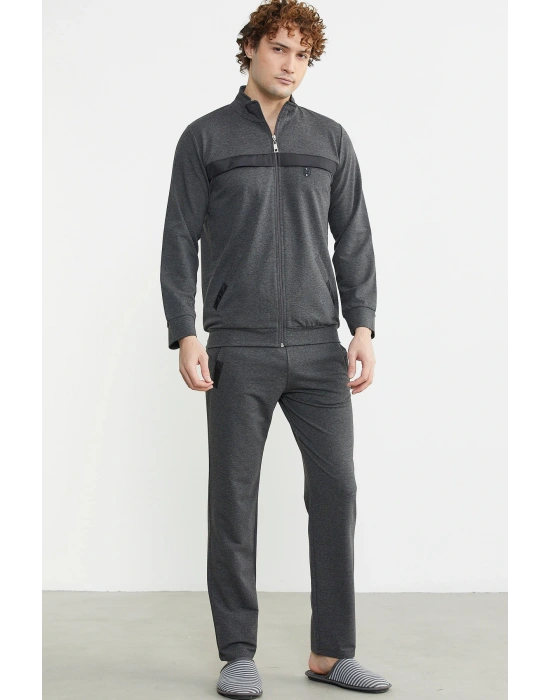 Dik Yaka Fermuarlı Eşofman Takım - Antrasit