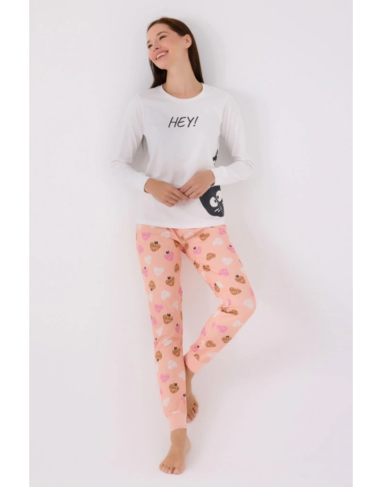 Kadın Beyaz Uzun Kol Pijama Takım