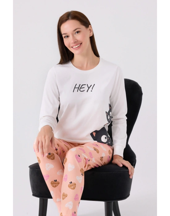 Kadın Beyaz Uzun Kol Pijama Takım
