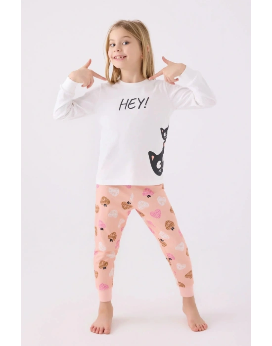 Kız Çocuk Beyaz Uzun Kol Pijama Takım