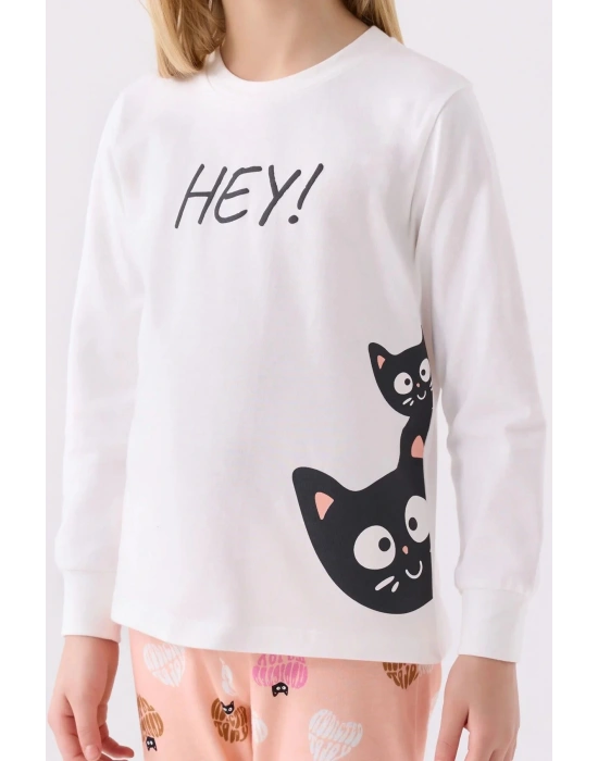 Kız Çocuk Beyaz Uzun Kol Pijama Takım