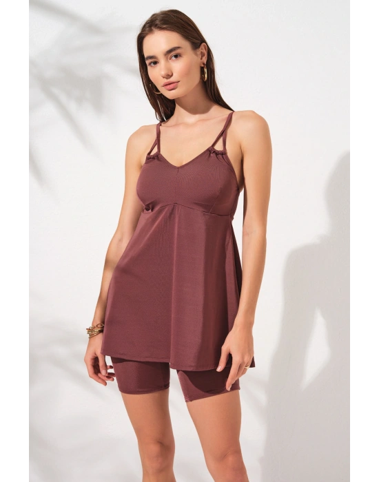 Lisa Şortlu V Yaka Tankini Toffee 231500