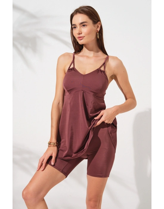 Lisa Şortlu V Yaka Tankini Toffee 231500