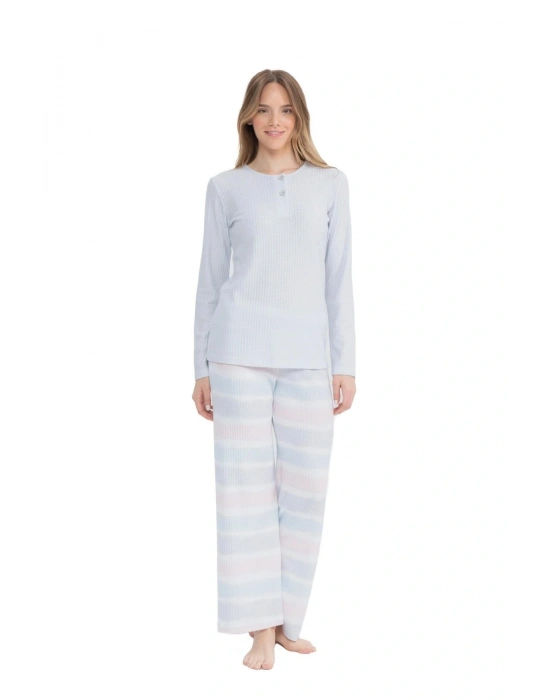 17096 Kadın Gri Uzun Kollu Patlı Pijama Takım