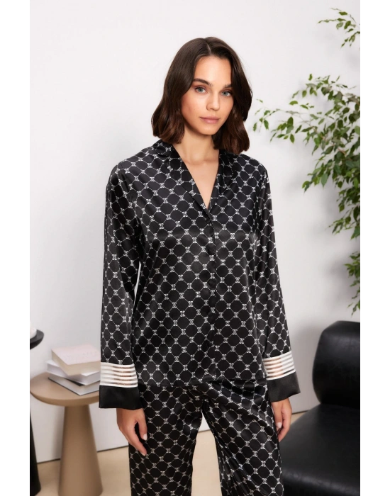 Saten Kadın Pijama Takımı - 1320 Siyah