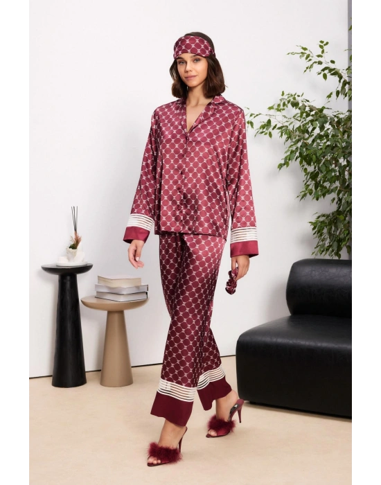 Saten Kadın Pijama Takımı - 1320 Bordo