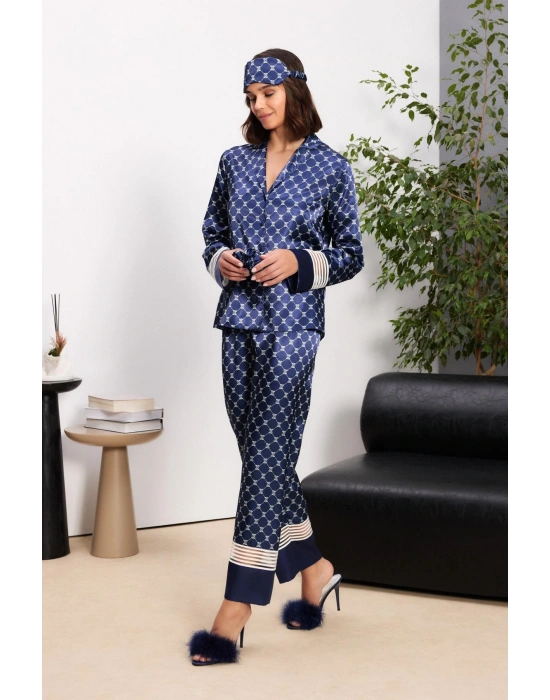 Saten Kadın Pijama Takımı - 1320 Lacivert