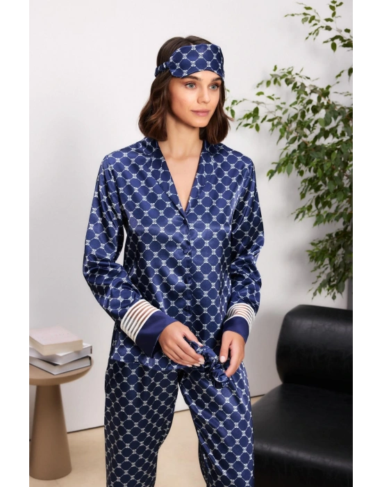 Saten Kadın Pijama Takımı - 1320 Lacivert