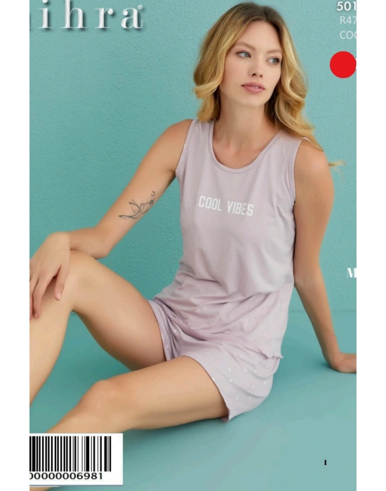 Sıfır Kol Şortlu Yazlık Pijama Takımı 50106