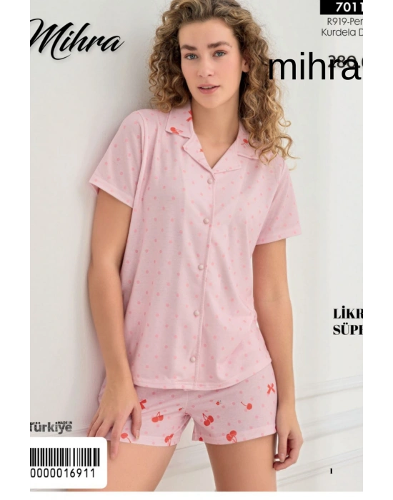 Yumuşak Dokulu Milan Kumaş Kadın Önden Düğmeli Şortlu Takım 70115