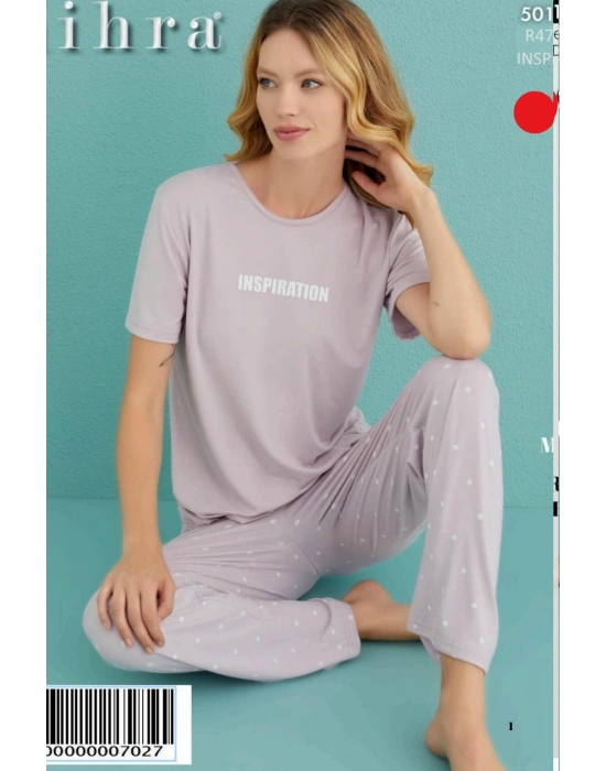 Kadın Bisiklet Yaka MİLAN Likralı Kısa Kol Pijama Takımı 50107/91- 1 Adet