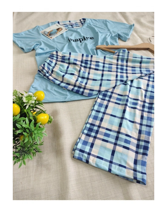 Renkli Milan Kumaş Sıfır Yaka Kadın Pijama Takımı 50107