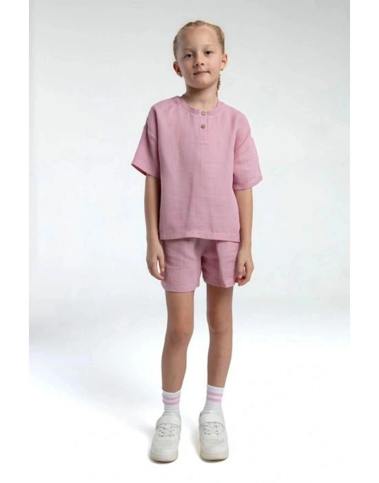 Kız Çocuk Şort Takım Müslin Dokuma Kumaş