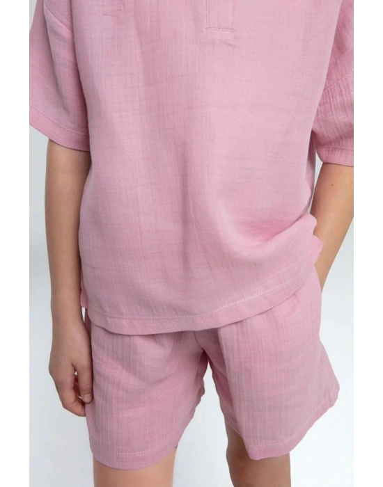 Kız Çocuk Şort Takım Müslin Dokuma Kumaş