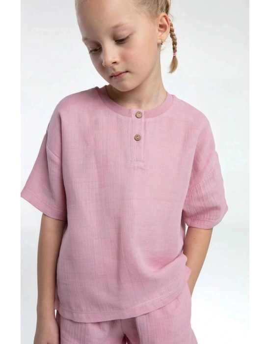 Kız Çocuk Şort Takım Müslin Dokuma Kumaş