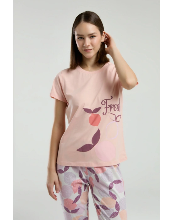 Kadın Turuncu Kısa Kol Pijama Takım