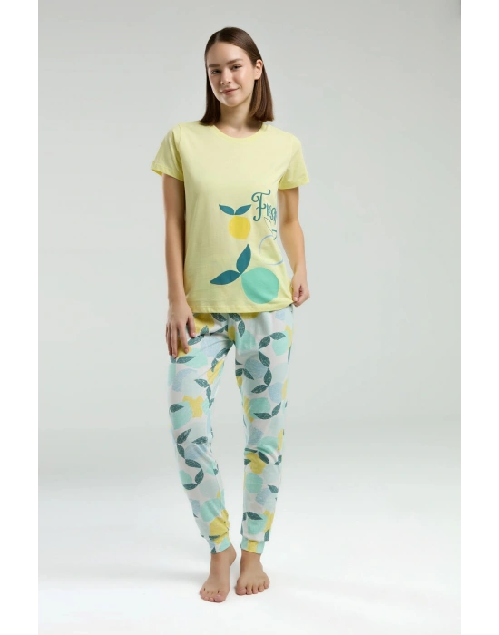 Kadın Sarı Kısa Kol Pijama Takım