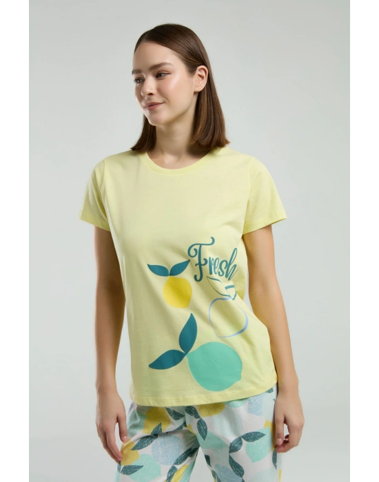 Kadın Sarı Kısa Kol Pijama Takım