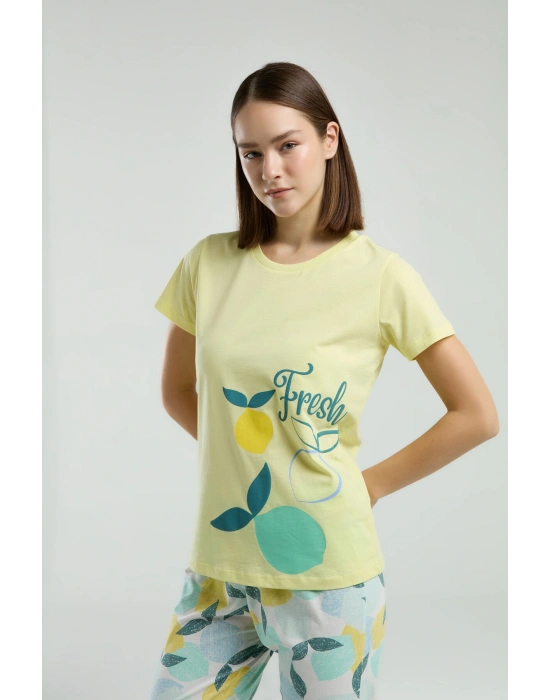 Kadın Sarı Kısa Kol Pijama Takım