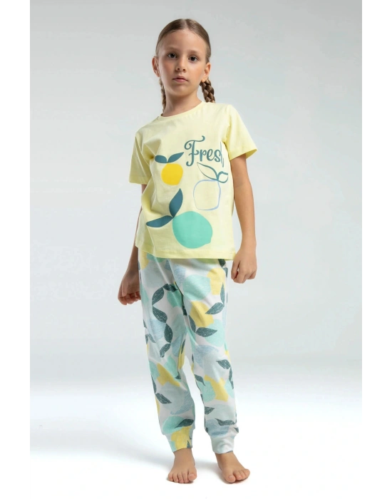 Kız Çocuk Sarı Kısa Kol Pijama Takım