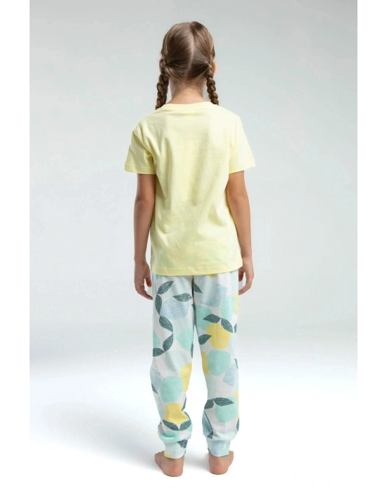 Kız Çocuk Sarı Kısa Kol Pijama Takım