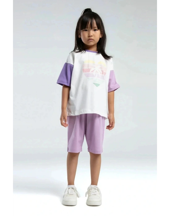 Kız Çocuk Mor Bermuda Takım