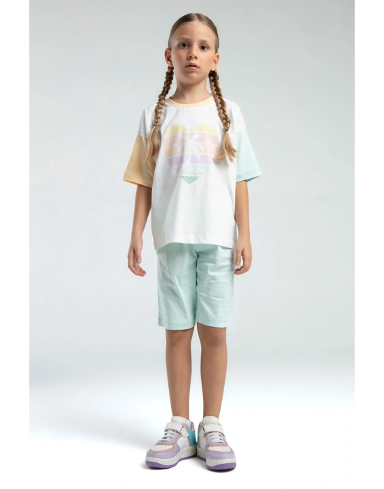 Kız Çocuk Krem Bermuda Takım