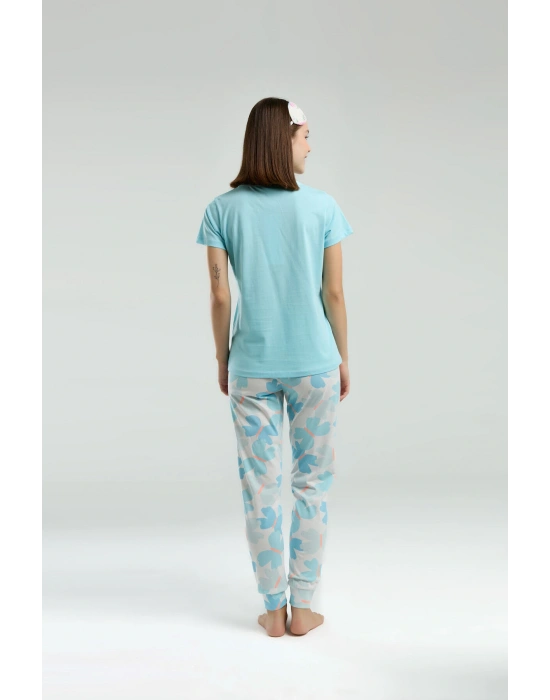 Kadın Mavi Kısa Kol Pijama Takım