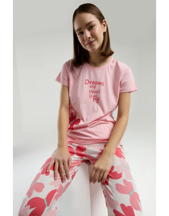 Kadın Pembe Kısa Kol Pijama Takım