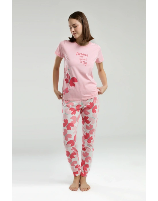 Kadın Pembe Kısa Kol Pijama Takım