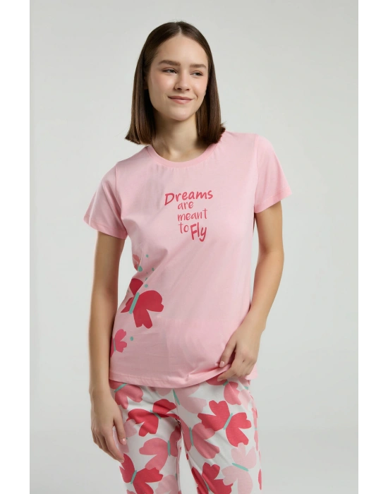 Kadın Pembe Kısa Kol Pijama Takım