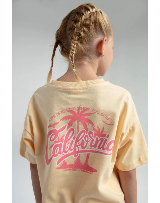 Kız Çocuk Krem İki İplik %100 Pamuklu Bermuda Takım