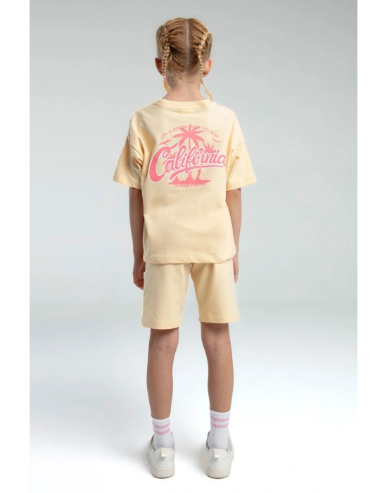 Kız Çocuk Krem İki İplik %100 Pamuklu Bermuda Takım