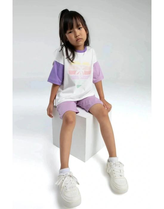 Kız Çocuk Mor Bermuda Takım