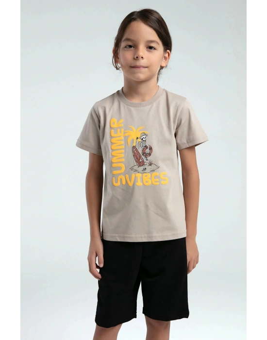 Erkek Çocuk Krem Bermuda Takım