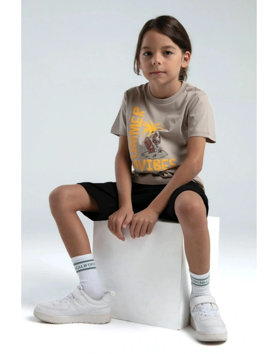 Erkek Çocuk Krem Bermuda Takım